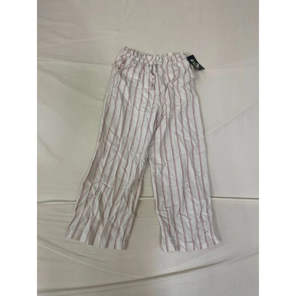 Art Class Girls Striped Linen Blend Wide Leg Pants Pink White Size S 6/7 NWT